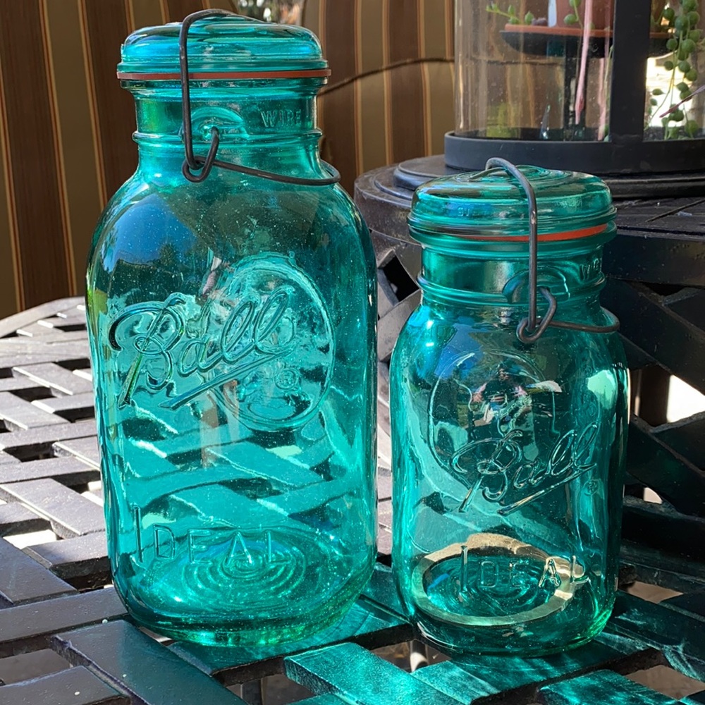 Vintage bicentennial Eagle ball/ Ideal blue glass jars